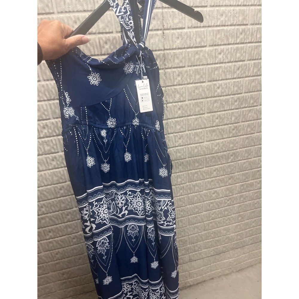 Cupshe Navy Blue White Paisley Halter Maxi Dress XL New With Tags CAA13E5A004CU